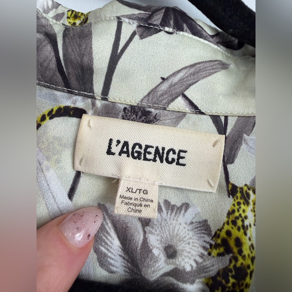 L’AGENCE Women’s Tyler Holly Floral Silk Shirt Mixed Motif Luxury Size XL - Picture 8 of 12